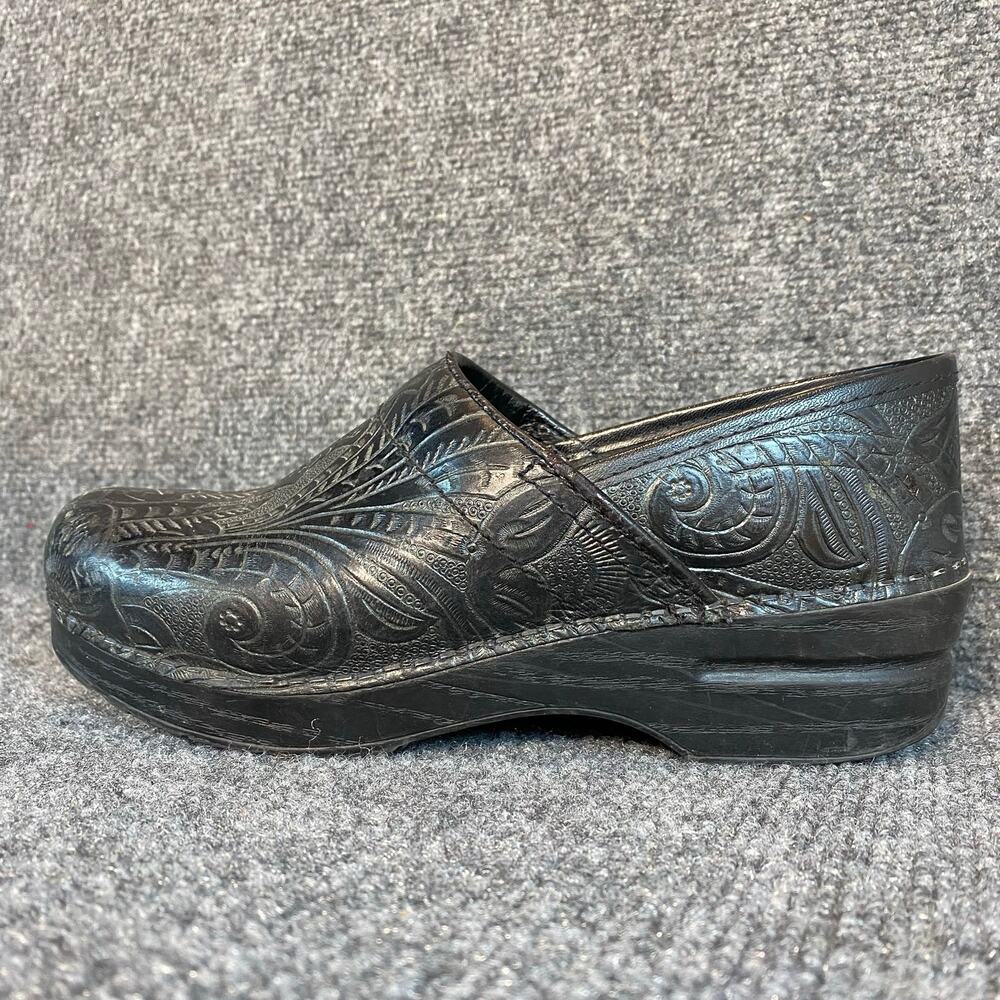 DANSKO Black Paisley Leather Professional Clogs Mules Comfort Shoes 8.5 EU 39